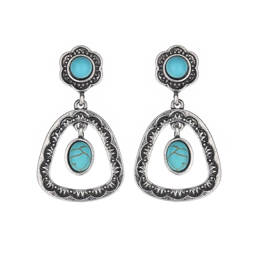 Antique Silver Natural Stone Statement Earrings